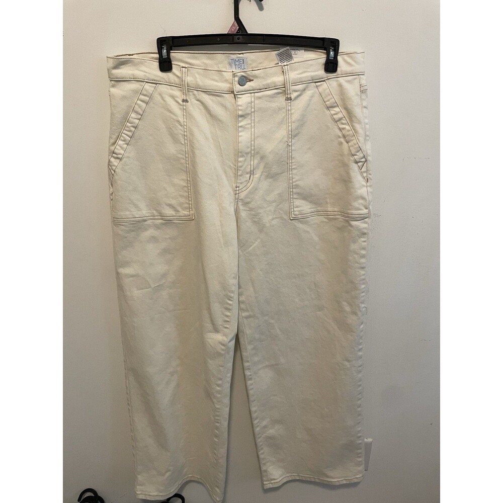 Time and Tru Women's Ivory Utility Pants High Rise Relaxed Fit Pockets Plus 20